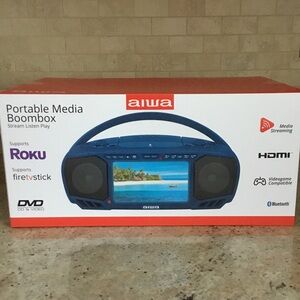 Aiwa Portable Media Boombox Bluetooth HDMI Streaming Roku Firestick DVD CD